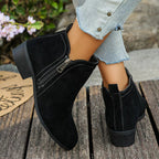 Trendy Flat Point Toe Block Heels With Zipper - ꫀꪶꫀᧁꪖꪀᥴꫀ꠸ᠻꪗ~ 𝔈𝔪𝔟𝔯𝔞𝔠𝔢 𝔈𝔩𝔢𝔤𝔞𝔫𝔠𝔢