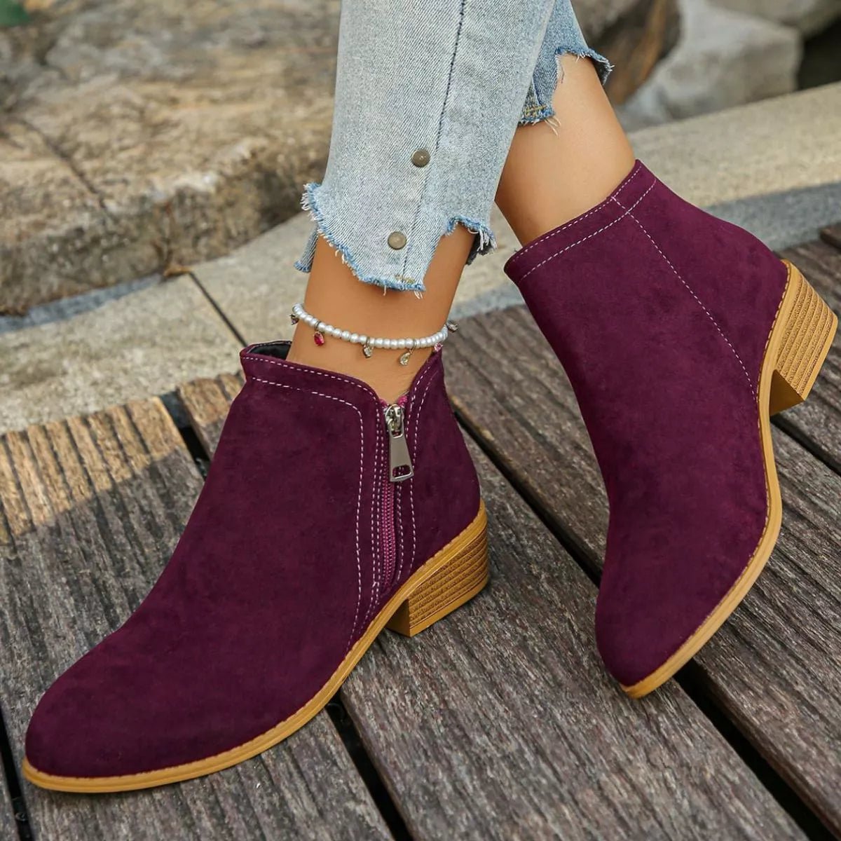 Trendy Flat Point Toe Block Heels With Zipper - ꫀꪶꫀᧁꪖꪀᥴꫀ꠸ᠻꪗ~ 𝔈𝔪𝔟𝔯𝔞𝔠𝔢 𝔈𝔩𝔢𝔤𝔞𝔫𝔠𝔢