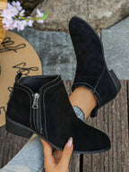 Trendy Flat Point Toe Block Heels With Zipper - ꫀꪶꫀᧁꪖꪀᥴꫀ꠸ᠻꪗ~ 𝔈𝔪𝔟𝔯𝔞𝔠𝔢 𝔈𝔩𝔢𝔤𝔞𝔫𝔠𝔢