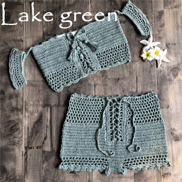 Hand Hook Crochet Bikinis Set Sexy Swimwear Women Two Piece