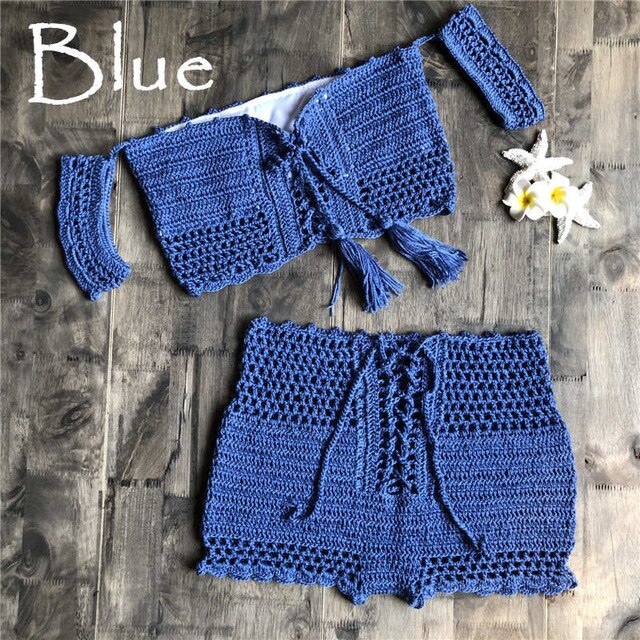 Hand Hook Crochet Bikinis Set Sexy Swimwear Women Two Piece