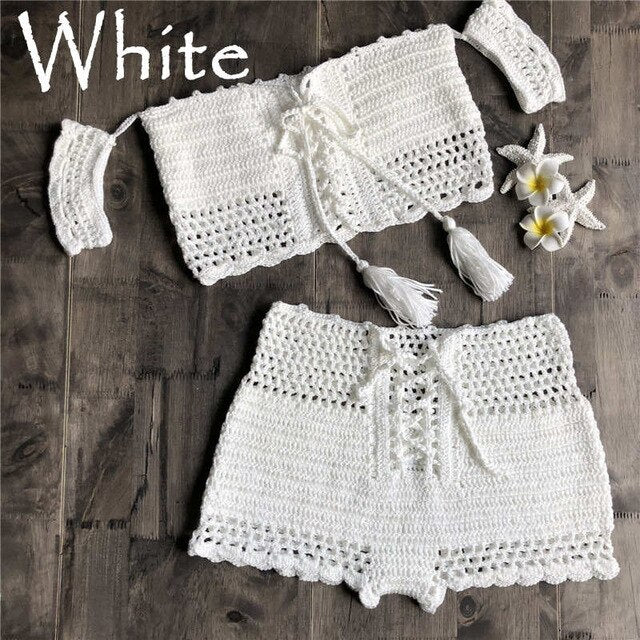 Hand Hook Crochet Bikinis Set Sexy Swimwear Women Two Piece