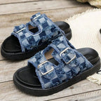 Raw Edge Checkered Cloth Buckle Slippers - ꫀꪶꫀᧁꪖꪀᥴꫀ꠸ᠻꪗ~ 𝔈𝔪𝔟𝔯𝔞𝔠𝔢 𝔈𝔩𝔢𝔤𝔞𝔫𝔠𝔢