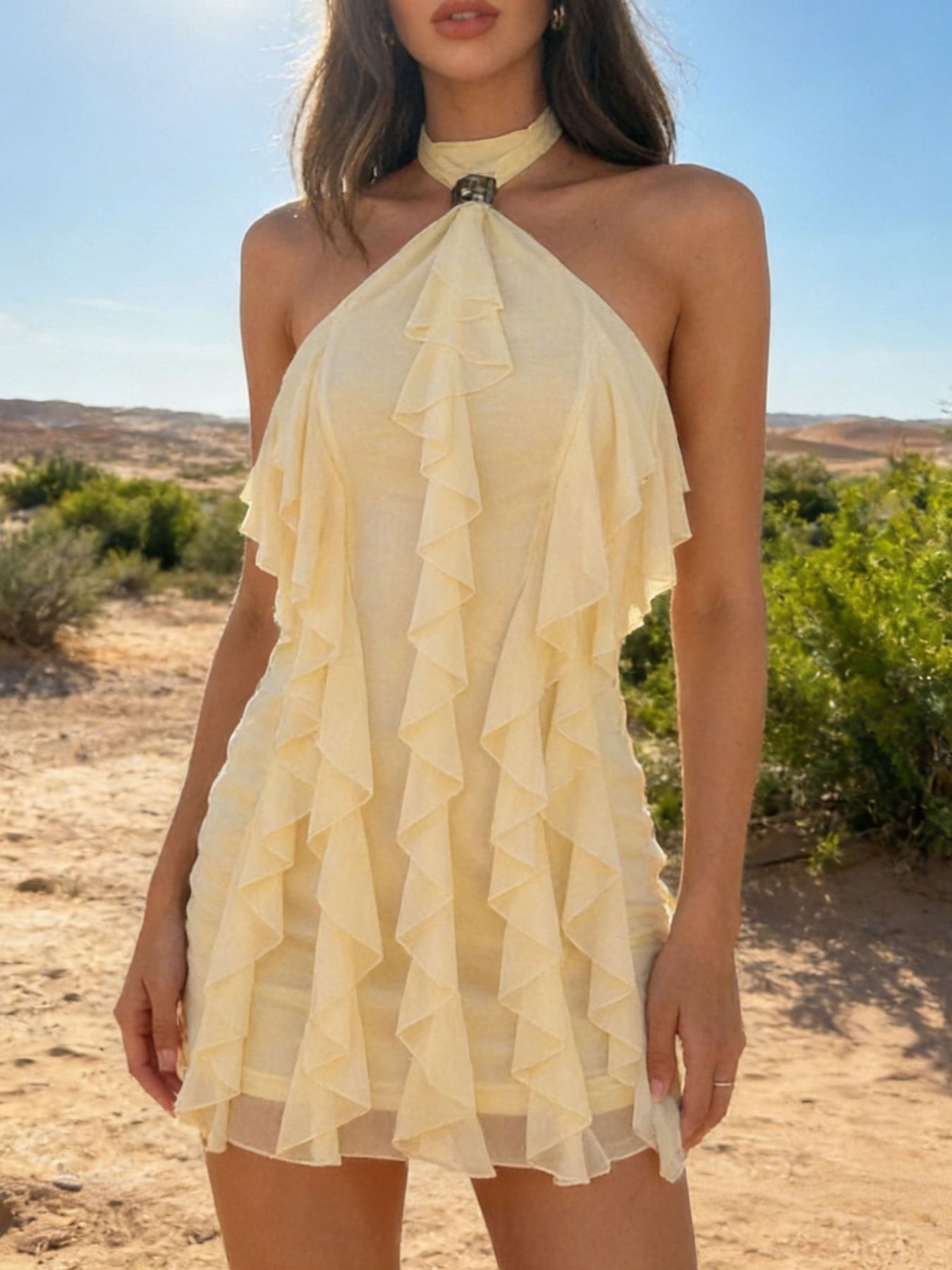 Stylish Ruffle Halter Neck Mini Dress - ꫀꪶꫀᧁꪖꪀᥴꫀ꠸ᠻꪗ~ 𝔈𝔪𝔟𝔯𝔞𝔠𝔢 𝔈𝔩𝔢𝔤𝔞𝔫𝔠𝔢