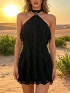 Stylish Ruffle Halter Neck Mini Dress - ꫀꪶꫀᧁꪖꪀᥴꫀ꠸ᠻꪗ~ 𝔈𝔪𝔟𝔯𝔞𝔠𝔢 𝔈𝔩𝔢𝔤𝔞𝔫𝔠𝔢