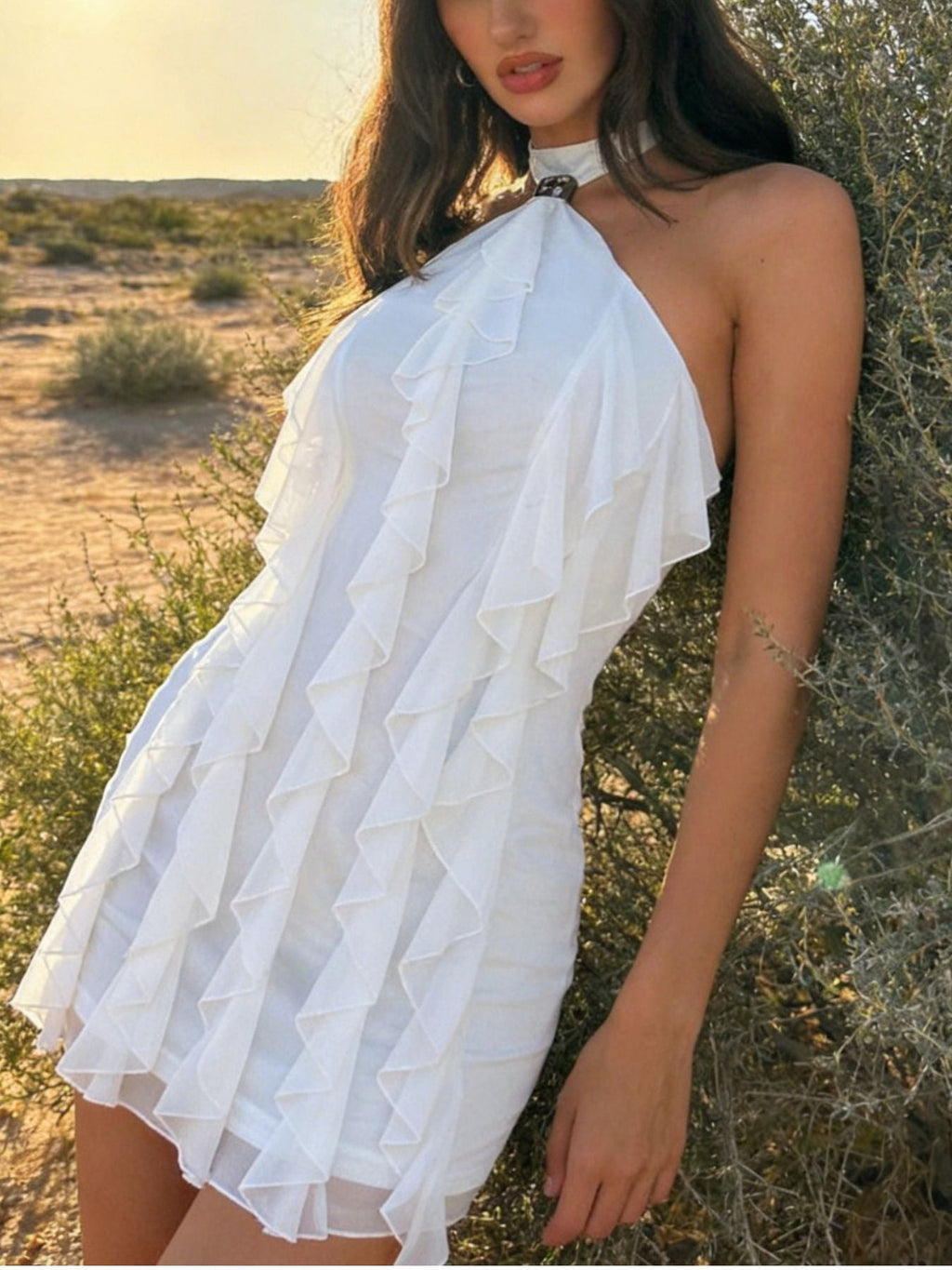 Stylish Ruffle Halter Neck Mini Dress - ꫀꪶꫀᧁꪖꪀᥴꫀ꠸ᠻꪗ~ 𝔈𝔪𝔟𝔯𝔞𝔠𝔢 𝔈𝔩𝔢𝔤𝔞𝔫𝔠𝔢