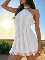 Stylish Ruffle Halter Neck Mini Dress - ꫀꪶꫀᧁꪖꪀᥴꫀ꠸ᠻꪗ~ 𝔈𝔪𝔟𝔯𝔞𝔠𝔢 𝔈𝔩𝔢𝔤𝔞𝔫𝔠𝔢