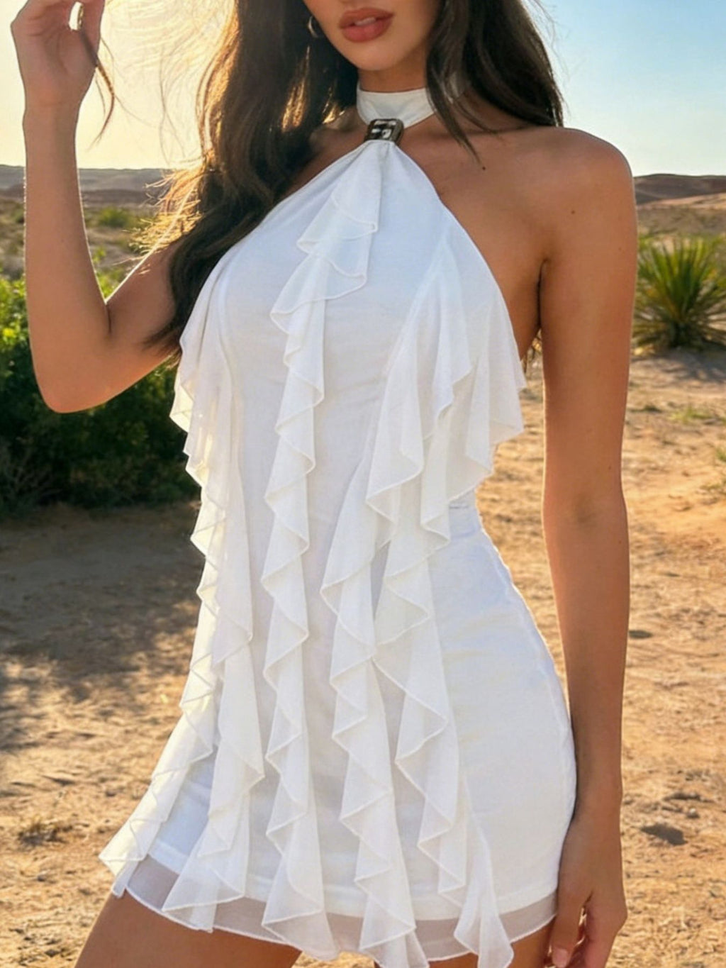 Stylish Ruffle Halter Neck Mini Dress - ꫀꪶꫀᧁꪖꪀᥴꫀ꠸ᠻꪗ~ 𝔈𝔪𝔟𝔯𝔞𝔠𝔢 𝔈𝔩𝔢𝔤𝔞𝔫𝔠𝔢
