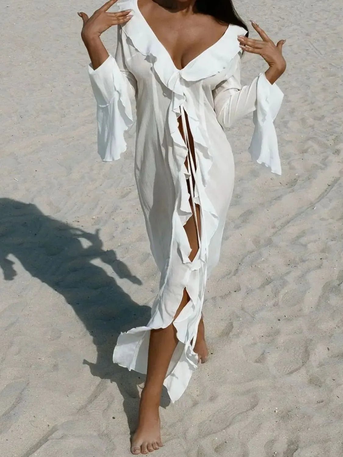 Fashion Ruffled Long Sleeve Cover-Up Dress - ꫀꪶꫀᧁꪖꪀᥴꫀ꠸ᠻꪗ~ 𝔈𝔪𝔟𝔯𝔞𝔠𝔢 𝔈𝔩𝔢𝔤𝔞𝔫𝔠𝔢