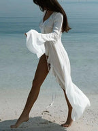 Fashion Ruffled Long Sleeve Cover-Up Dress - ꫀꪶꫀᧁꪖꪀᥴꫀ꠸ᠻꪗ~ 𝔈𝔪𝔟𝔯𝔞𝔠𝔢 𝔈𝔩𝔢𝔤𝔞𝔫𝔠𝔢