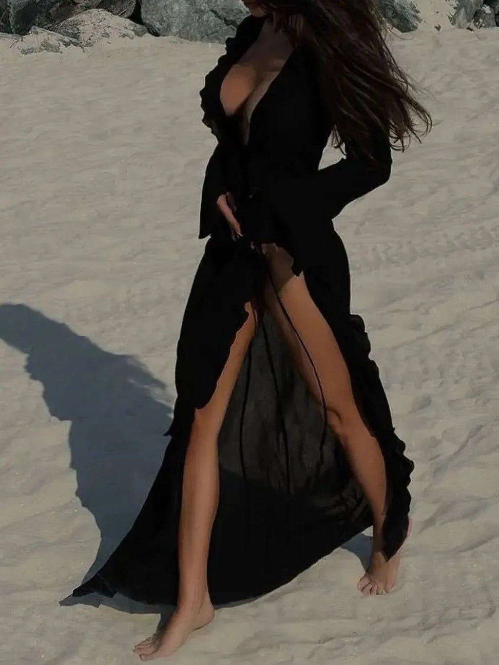 Fashion Ruffled Long Sleeve Cover-Up Dress - ꫀꪶꫀᧁꪖꪀᥴꫀ꠸ᠻꪗ~ 𝔈𝔪𝔟𝔯𝔞𝔠𝔢 𝔈𝔩𝔢𝔤𝔞𝔫𝔠𝔢