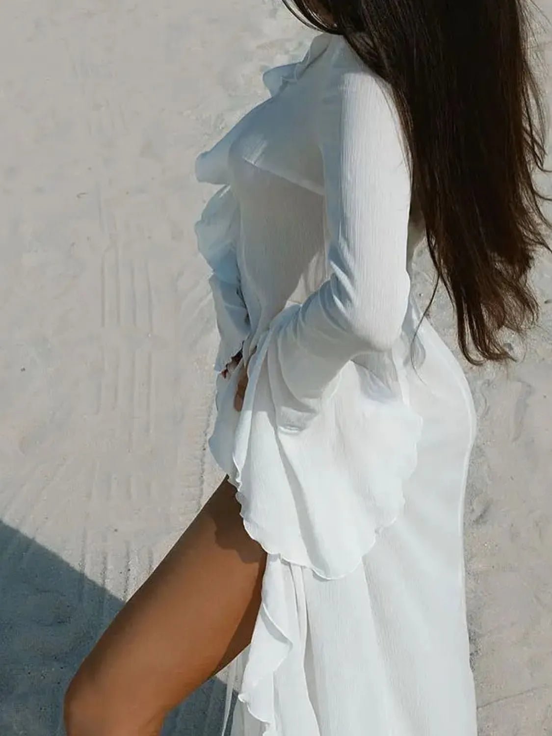 Fashion Ruffled Long Sleeve Cover-Up Dress - ꫀꪶꫀᧁꪖꪀᥴꫀ꠸ᠻꪗ~ 𝔈𝔪𝔟𝔯𝔞𝔠𝔢 𝔈𝔩𝔢𝔤𝔞𝔫𝔠𝔢