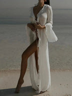 Fashion Ruffled Long Sleeve Cover-Up Dress - ꫀꪶꫀᧁꪖꪀᥴꫀ꠸ᠻꪗ~ 𝔈𝔪𝔟𝔯𝔞𝔠𝔢 𝔈𝔩𝔢𝔤𝔞𝔫𝔠𝔢