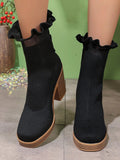 Ruffled Trim Chunky Heel Boots - ꫀꪶꫀᧁꪖꪀᥴꫀ꠸ᠻꪗ~ 𝔈𝔪𝔟𝔯𝔞𝔠𝔢 𝔈𝔩𝔢𝔤𝔞𝔫𝔠𝔢