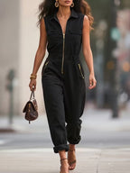 Fashionable Sleeveless Zip-Up Jumpsuit - ꫀꪶꫀᧁꪖꪀᥴꫀ꠸ᠻꪗ~ 𝔈𝔪𝔟𝔯𝔞𝔠𝔢 𝔈𝔩𝔢𝔤𝔞𝔫𝔠𝔢