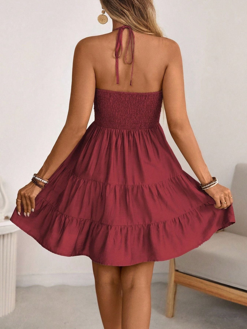 Smocked Halter Neck Tiered Dress - ꫀꪶꫀᧁꪖꪀᥴꫀ꠸ᠻꪗ~ 𝔈𝔪𝔟𝔯𝔞𝔠𝔢 𝔈𝔩𝔢𝔤𝔞𝔫𝔠𝔢