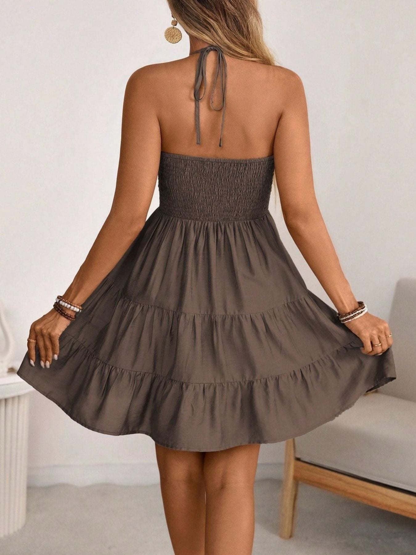 Smocked Halter Neck Tiered Dress - ꫀꪶꫀᧁꪖꪀᥴꫀ꠸ᠻꪗ~ 𝔈𝔪𝔟𝔯𝔞𝔠𝔢 𝔈𝔩𝔢𝔤𝔞𝔫𝔠𝔢