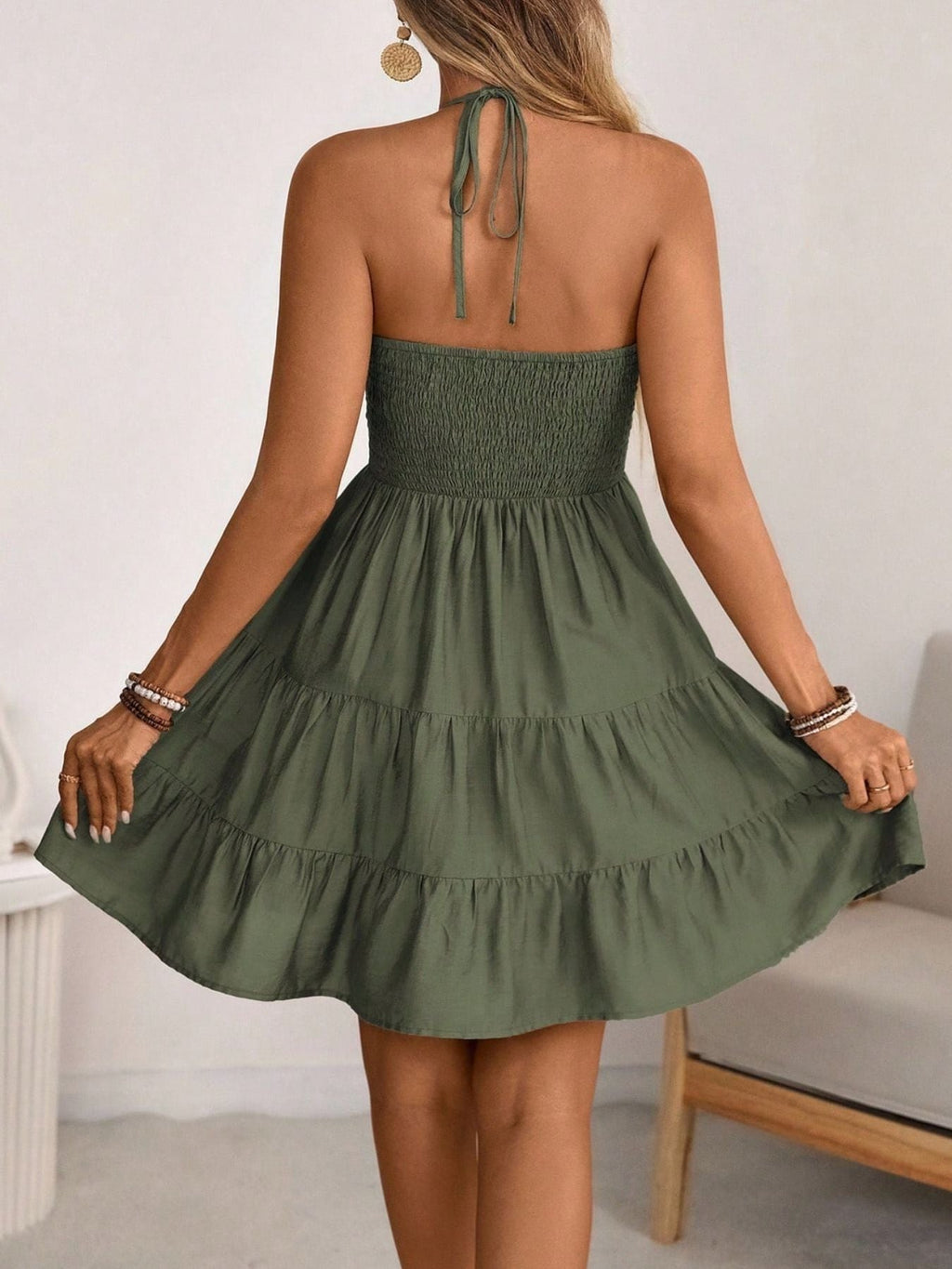 Smocked Halter Neck Tiered Dress - ꫀꪶꫀᧁꪖꪀᥴꫀ꠸ᠻꪗ~ 𝔈𝔪𝔟𝔯𝔞𝔠𝔢 𝔈𝔩𝔢𝔤𝔞𝔫𝔠𝔢