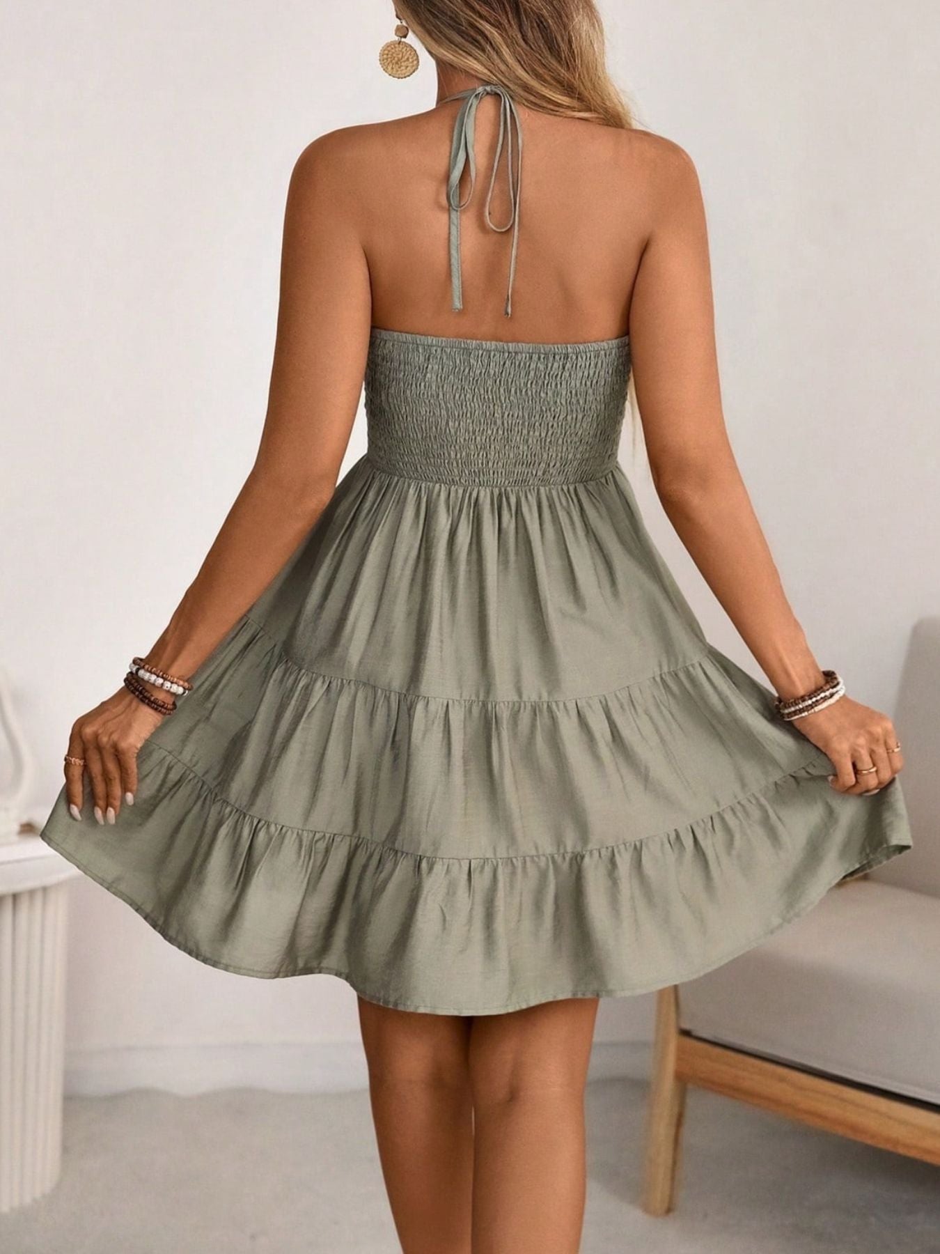 Smocked Halter Neck Tiered Dress - ꫀꪶꫀᧁꪖꪀᥴꫀ꠸ᠻꪗ~ 𝔈𝔪𝔟𝔯𝔞𝔠𝔢 𝔈𝔩𝔢𝔤𝔞𝔫𝔠𝔢