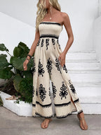 Trendy Smocked Tube Printed Wide Leg Jumpsuit - ꫀꪶꫀᧁꪖꪀᥴꫀ꠸ᠻꪗ~ 𝔈𝔪𝔟𝔯𝔞𝔠𝔢 𝔈𝔩𝔢𝔤𝔞𝔫𝔠𝔢