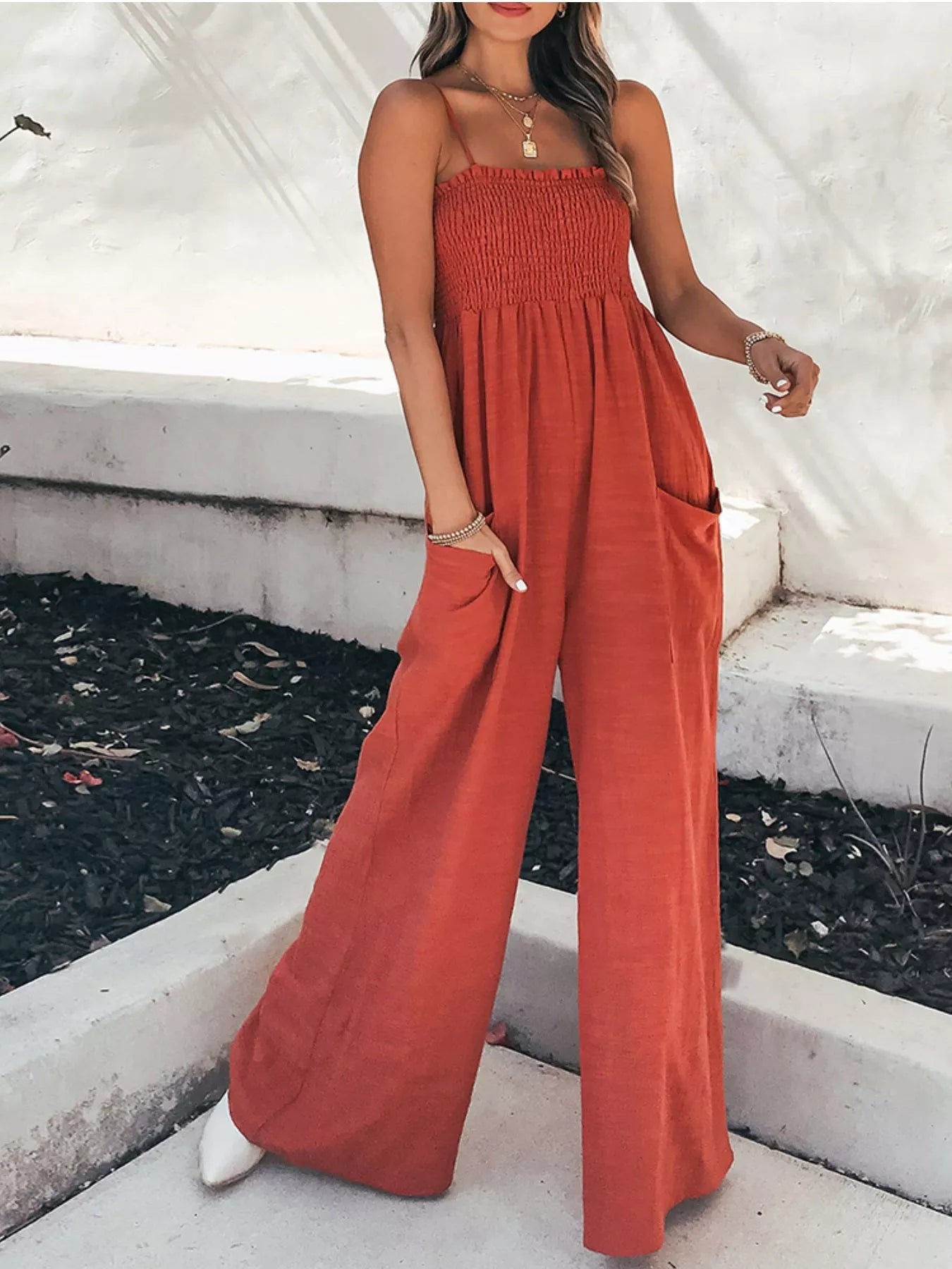 Fashionable Smocked Tube Wide Leg Jumpsuit - ꫀꪶꫀᧁꪖꪀᥴꫀ꠸ᠻꪗ~ 𝔈𝔪𝔟𝔯𝔞𝔠𝔢 𝔈𝔩𝔢𝔤𝔞𝔫𝔠𝔢