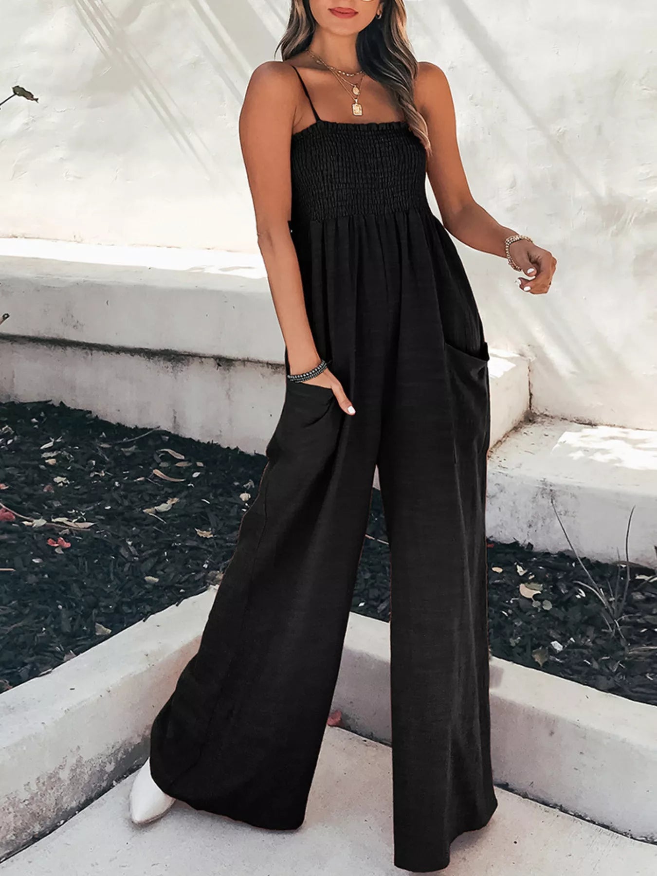 Fashionable Smocked Tube Wide Leg Jumpsuit - ꫀꪶꫀᧁꪖꪀᥴꫀ꠸ᠻꪗ~ 𝔈𝔪𝔟𝔯𝔞𝔠𝔢 𝔈𝔩𝔢𝔤𝔞𝔫𝔠𝔢