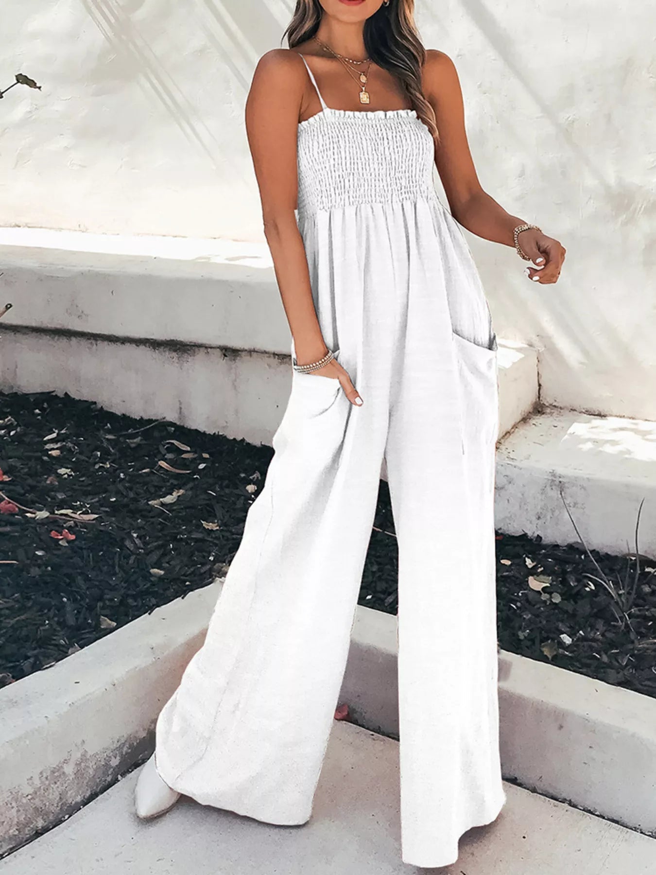 Fashionable Smocked Tube Wide Leg Jumpsuit - ꫀꪶꫀᧁꪖꪀᥴꫀ꠸ᠻꪗ~ 𝔈𝔪𝔟𝔯𝔞𝔠𝔢 𝔈𝔩𝔢𝔤𝔞𝔫𝔠𝔢