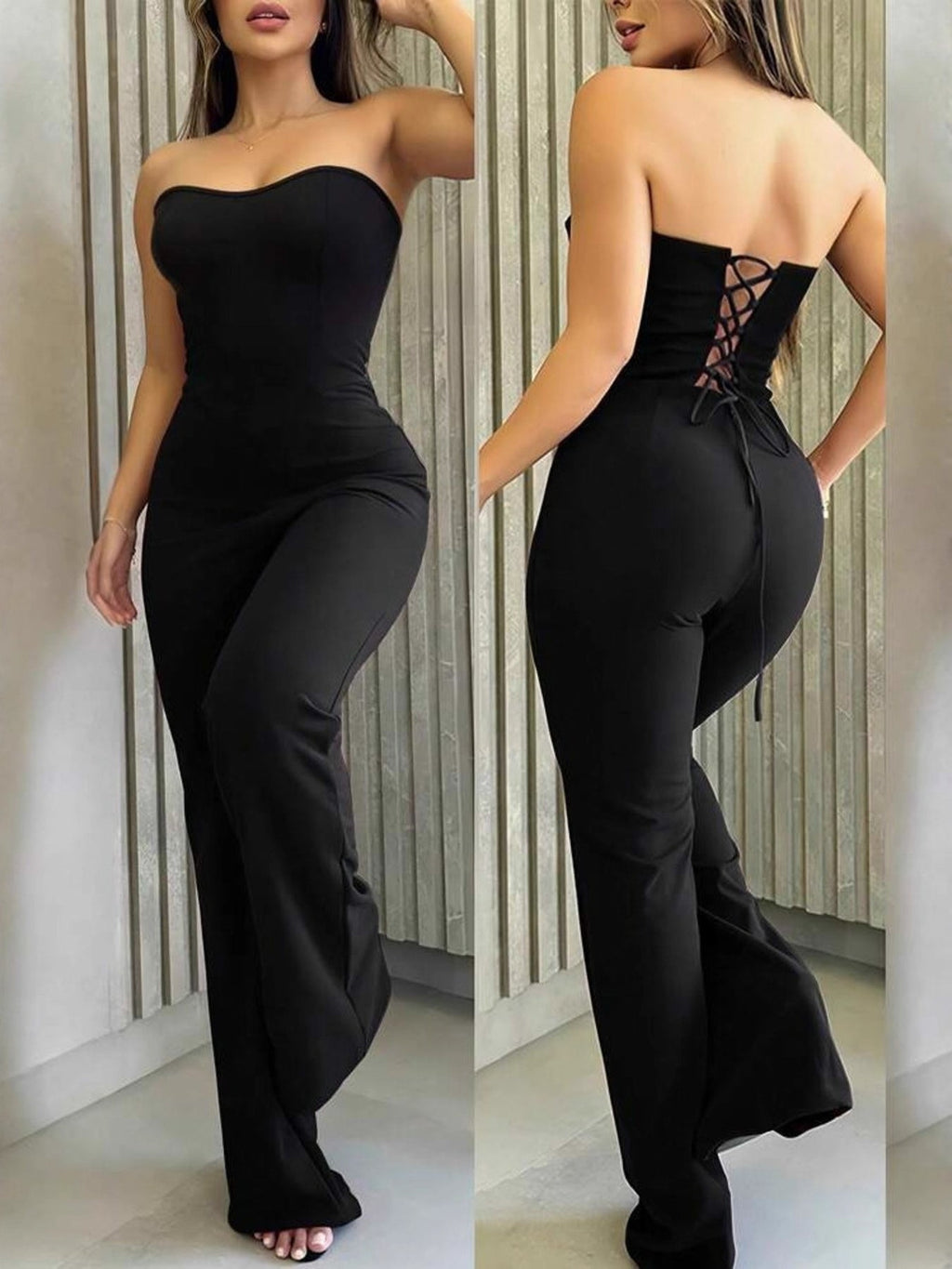Strapless Fashion Lace-Up Back Jumpsuit - ꫀꪶꫀᧁꪖꪀᥴꫀ꠸ᠻꪗ~ 𝔈𝔪𝔟𝔯𝔞𝔠𝔢 𝔈𝔩𝔢𝔤𝔞𝔫𝔠𝔢