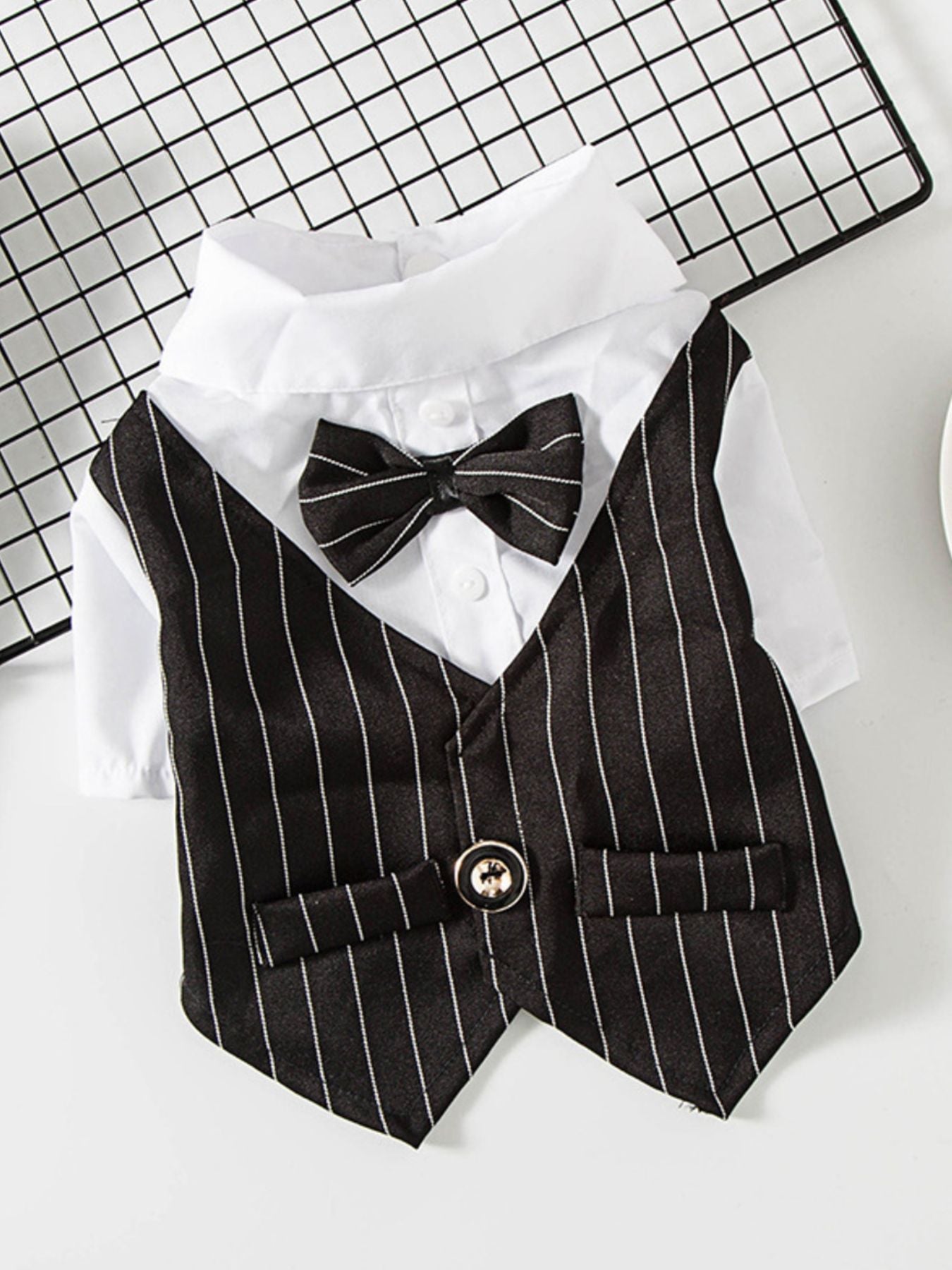 Stylish Striped Bow Tie Pet Blazer - ꫀꪶꫀᧁꪖꪀᥴꫀ꠸ᠻꪗ~ 𝔈𝔪𝔟𝔯𝔞𝔠𝔢 𝔈𝔩𝔢𝔤𝔞𝔫𝔠𝔢