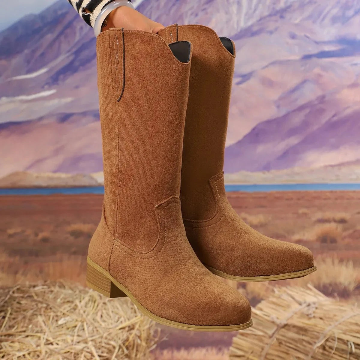 Stylish Suede Block Heels Boots