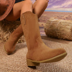 Stylish Suede Block Heels Boots
