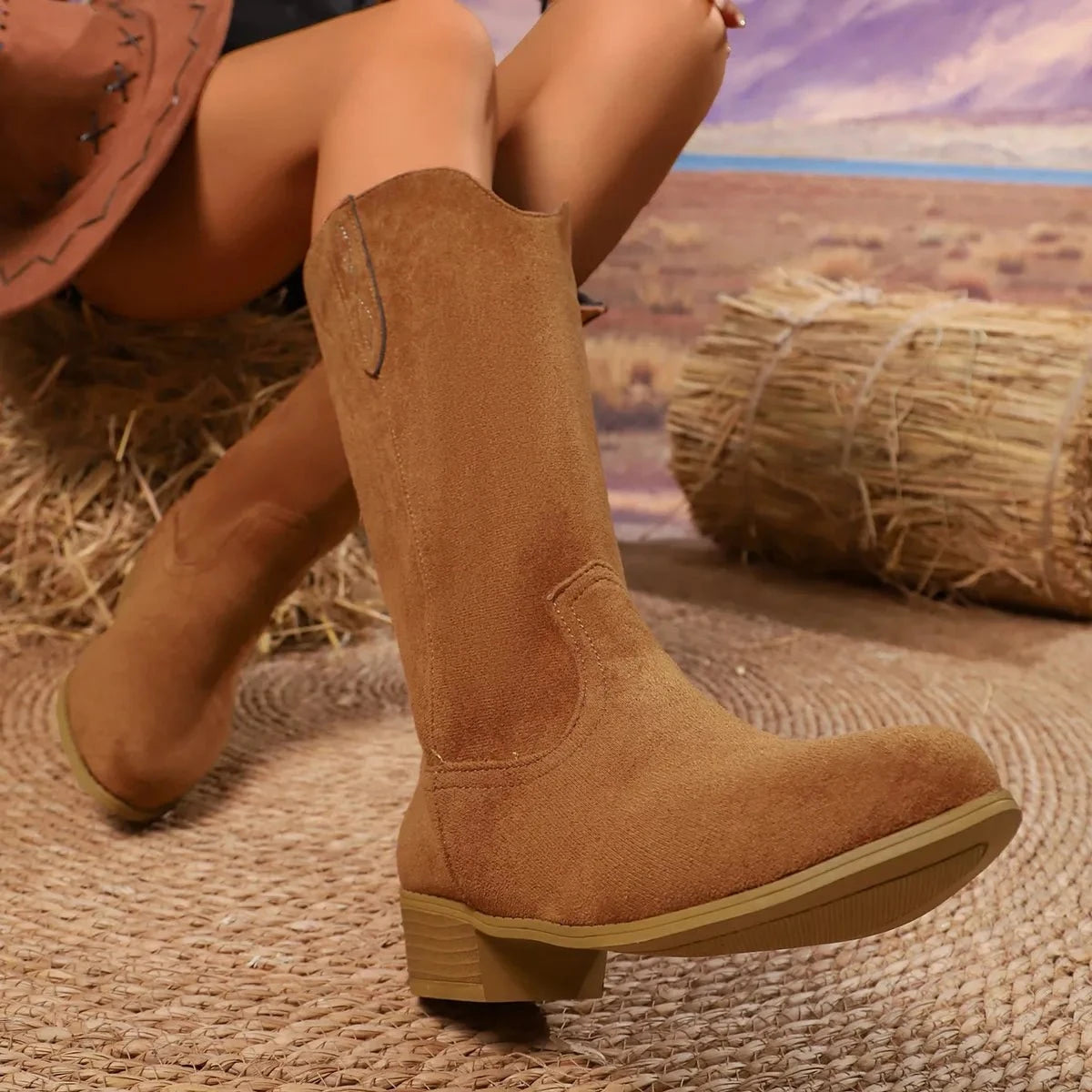 Stylish Suede Block Heels Boots