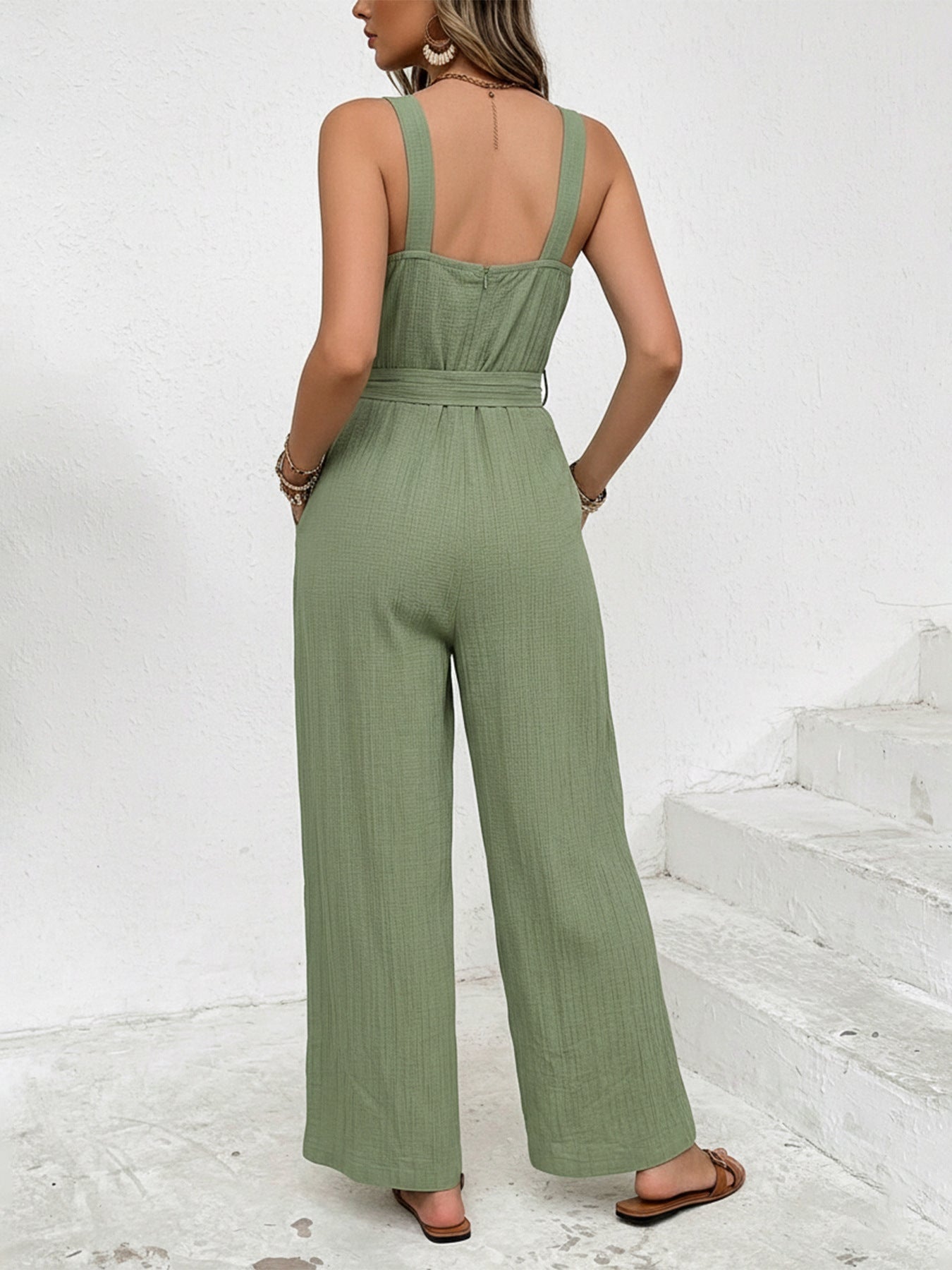 Trendy Tie Waist Wide Leg Jumpsuit - ꫀꪶꫀᧁꪖꪀᥴꫀ꠸ᠻꪗ~ 𝔈𝔪𝔟𝔯𝔞𝔠𝔢 𝔈𝔩𝔢𝔤𝔞𝔫𝔠𝔢